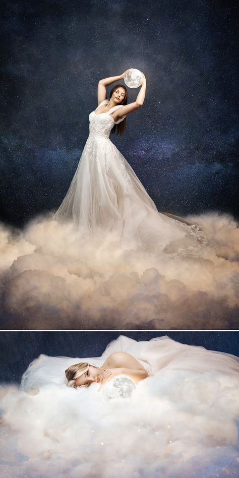 Surreal Photoshoot Ideas, Cloud Background Photoshoot, In The Clouds Photoshoot, Clouds Photoshoot Ideas, Celestial Maternity Shoot, Cloud Maternity Shoot, Photoshoot Concepts Creative Indoor, Cloud Photoshoot Ideas, Surreal Photoshoot