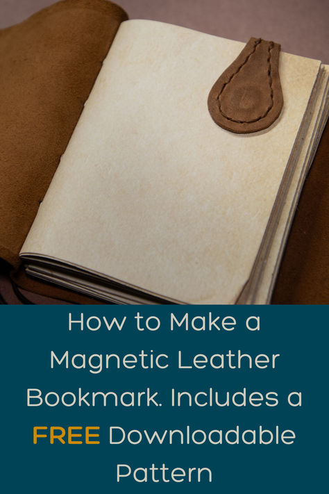 Brown leather bookmark attached to a book using magnets. How To Make A Magnetic Bookmark, Magnetic Leather Bookmark Diy, Magnetic Book Marks Diy, Magnetic Bookmark Template, Leather Bookmark Diy, Leather Magnetic Bookmark, How To Projects, Magnetic Book, Diy Marker