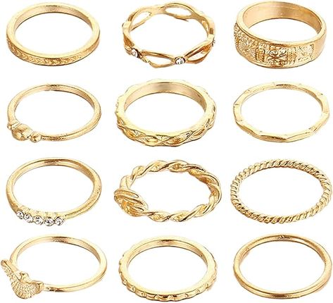 ATTRACTIVE: Vintage ring set, Perfect to touch yours outfits,let you in all kinds of occasions more attractive, more eye-catching. SIZE: The Rings are Regular Size, So Just Switch Them Around to Fit Your Fingers. STYLE: These rings are amazingly paired together, with various styles, just meet your needs. MULTIPLE STYLES: Economical, fashionable, and not repeating, you can wear multiple pieces or wear a single ring, different styles can also be matched with a variety of clothes. Ring Sets Boho, Cheap Rings, Stackable Ring Sets, Gold Rings Stackable, Knuckle Rings, Finger Rings, Gold Ring Sets, European Vintage, Vintage Inspired Design