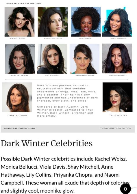 Deep Winter Anne Hathaway, Anne Hathaway Color Season, Deep Winter Dramatic Classic, Lily Collins Color Analysis, Dark Winter Capsule Wardrobe, Dark Winter Celebrities, Deep Winter Aesthetic, Deep Winter Celebrities, Deep Winter Outfits