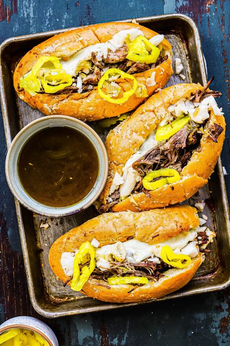 Chicago Style Italian Beef Sandwiches, Chicago Style Italian Beef, Braised Pork Shoulder, So Much Food, Italian Beef Sandwiches, Beef Sandwiches, Italian Dinner Recipes, Italian Beef, Beef Chuck Roast