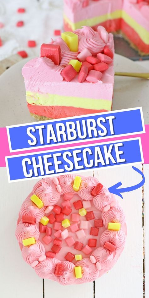 Unique Cheesecake Flavors, Starburst Recipe, Unique Cheesecake Recipes, Unique Cheesecake, Fun Cheesecake Recipes, Nobake Dessert, Jello Cheesecake, Easter Cheesecake, Cheesecake No Bake