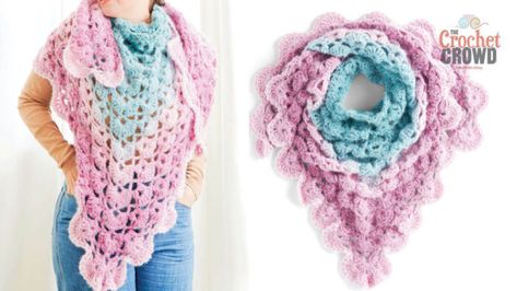 Colorama Halo Crochet Patterns, Caron Colorama Halo Crochet Patterns, Crochet Shells, Shawl Tutorial, Crocheted Shawls, The Crochet Crowd, Knitting Patterns Free Beginner, Crochet Crowd, Crochet Pink