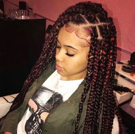 Mixed color cherry red box braids Black And Red Box Braids, Mixed Box Braids, Red Box Braids, Black Box Braids, Blonde Box Braids, Big Box Braids, Short Box Braids, Jumbo Box Braids, Long Box Braids