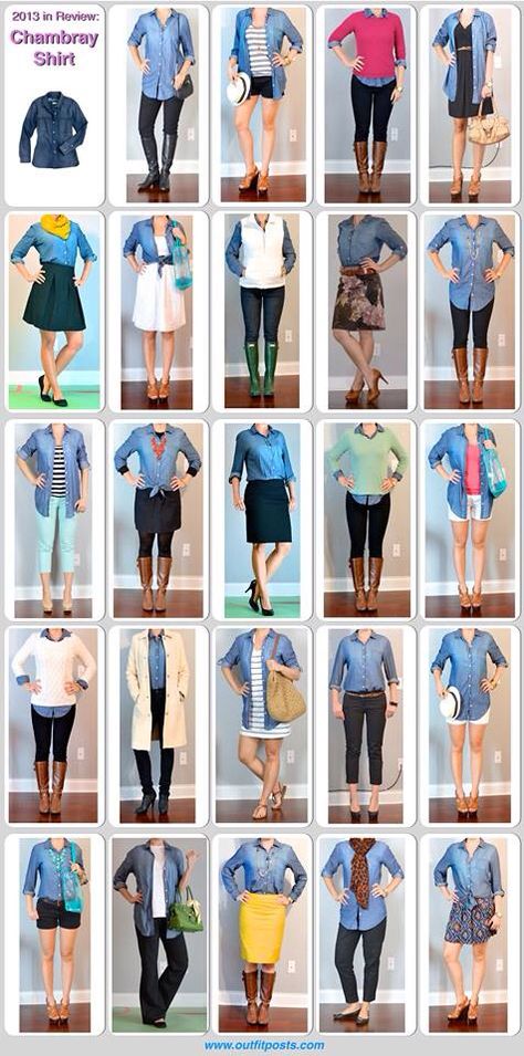 Chambray shirt Mode Ab 50, Mode Tips, Different Outfits, Chambray Shirt, Mode Inspiration, Outfit Posts, Denim Shirt, Capsule Wardrobe, Different Types