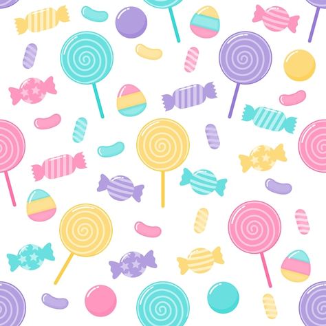 Kawaii cute pastel candy dulces postres ... | Premium Vector #Freepik #vector #dulces #caramelo #golosinas #tienda-dulces Cute Pastel Patterns, Sweets Background, Kawaii Patterns, Kawaii Pattern, Candy Background, Birthday Pattern, Candy Drawing, Candy Pastel, Kawaii Candy