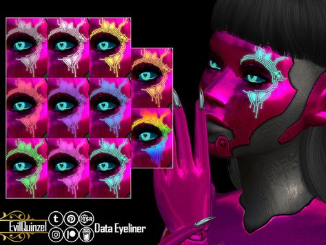 Sims 4 Glowing Eyes, Glowing Eyes Sims 4 Cc, Ts4 Cc Cyberpunk, Sims 4 Cc Cyberpunk Eyes, Sims 4 Cc Alien Antennas, Cyberpunk Hair, Glowing Face, Cat Eyeliner, Neon Makeup