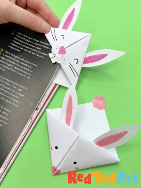 Easy Rabbit Bookmark Corner for Chinese New Year - Red Ted Art Easy Rabbit Crafts For Kids, Chinese New Year Crafts Rabbit, Lunar New Year Origami, Chinese New Year Crafts For Kids Rabbit, Chinese New Year Rabbit Craft, Rabbit Art For Kids, Year Of The Rabbit Art, January Planning, Origami For Kids Animals