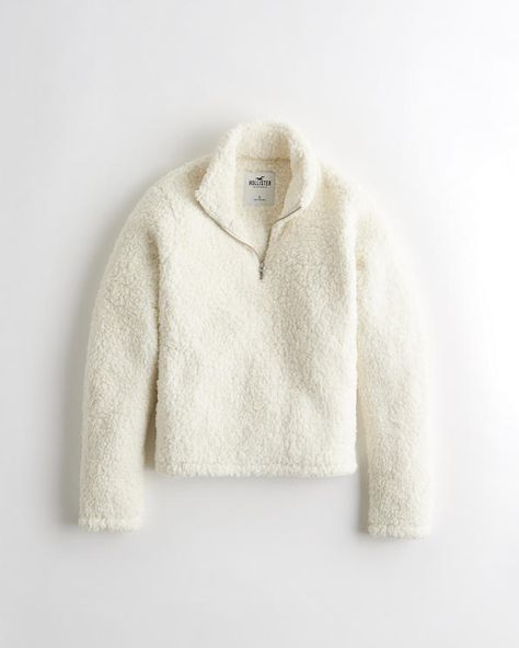 Girls Sherpa Half-Zip Mockneck Sweatshirt | Girls Tops | HollisterCo.com Sleep Shoes, Trendy Blazers, Trendy Outerwear, Coat Closet, Winter Closet, Closet Needs, Wool Coats, Teen Clothing, Layering Outfits