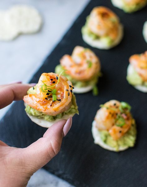 Shrimp Canapes, Avocado Bites, Sambal Oelek, Lime Salt, Smashed Avocado, Spicy Shrimp, Cooking For One, Small Bites, Appetizers Easy