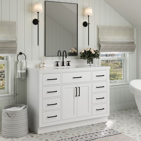 Wildon Home® Shildon 49'' Single Bathroom Vanity with White Quartz Top & Reviews | Wayfair White Quartz Bathroom, Quartz Bathroom, Quartz Vanity Tops, Cape House, Vanity Room, Bathroom Vanity Base, White Quartz Countertop, Vanity Countertop, White Marble Countertops