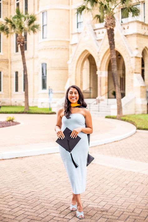 Long Dress Graduation Outfit, Grad Photoshoot Masters, Master’s Graduation Photoshoot, Masters Graduation Dress Ideas, Masters In Education Graduation Pictures, Graduation Dress Masters, Finance Major Graduation Pictures, Masters Hood Graduation Pictures, Graduation Outfit Ideas Masters Degree