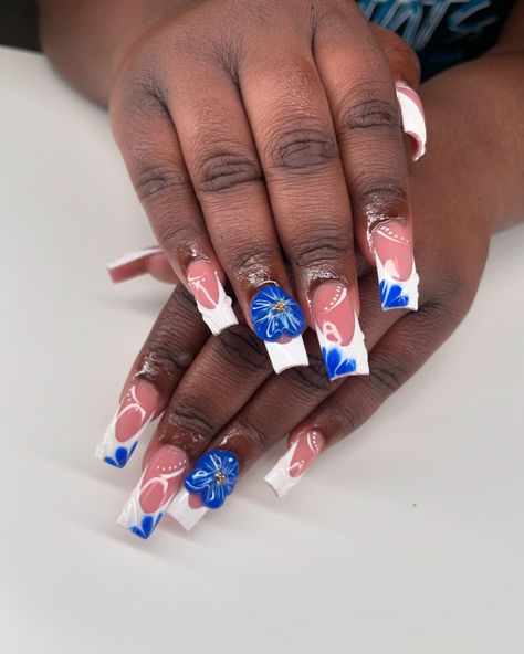 Cruise ready🫶🏾💙🌊🌺 // inspo : Pinterest • • • #nailtech #nailartistry #nailsnailsnails #naildesign #naildesign #nailpolish #nailfashion #nailideas #nailinstagram #nailsalon #nailstyle #longnails #nailpro #memphisnails #acrylicnails #almondnails #squarenails #nails #celebritynailartist #901nails #nailporn #deenailssss #nailgirl #girlynails #almondnails #taperedsquare #curvednails Memorial Nails, Jamaica Nails, Curved Nails, Celebrity Nails, Nail Pro, Square Nails, Nail Tech, Almond Nails, Nail Salon