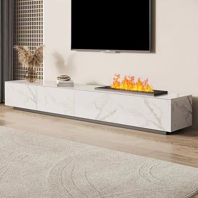 Modern Living Room Collocation | Homary Stone Electric Fireplace, Best Electric Fireplace, White Tv Stands, Electric Fireplace Tv Stand, Console Tv, Loveseat Living Room, Fireplace Tv Stand, Kitchen Trash Cans, Tv Decor