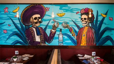 Mexican Murals, Mexican Skeleton, Mexican Restaurant Decor, Mexican Culture Art, Illustration Projects, Surfboard Art, Skate Art, Bright Art, Mexican Decor