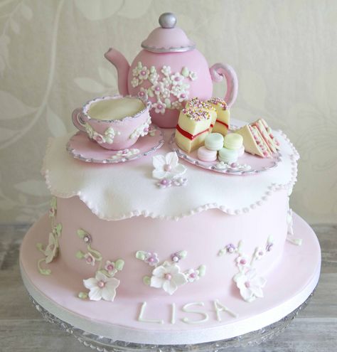 Tea Party Cake created by KakeCouture Tea Party Cake Birthday, Torte Creative, Teapot Cake, Nursing Cake, Afternoon Tea Cakes, Tea Party Cake, Torte Cupcake, Tea Party Birthday, Specialty Cakes