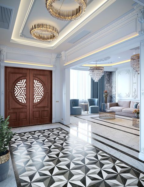 Luxury Neoclassical Palace Interior Design | Comelite Architecture Structure and Interior Design | Media - Renders - 10 | Archello Arabian Palace, Marble Flooring Design, Aesthetic Interior Design, Floor Pattern, Classical Interior, Neoclassical Interior, Palace Interior, Hall Interior Design, Luxury House Interior Design