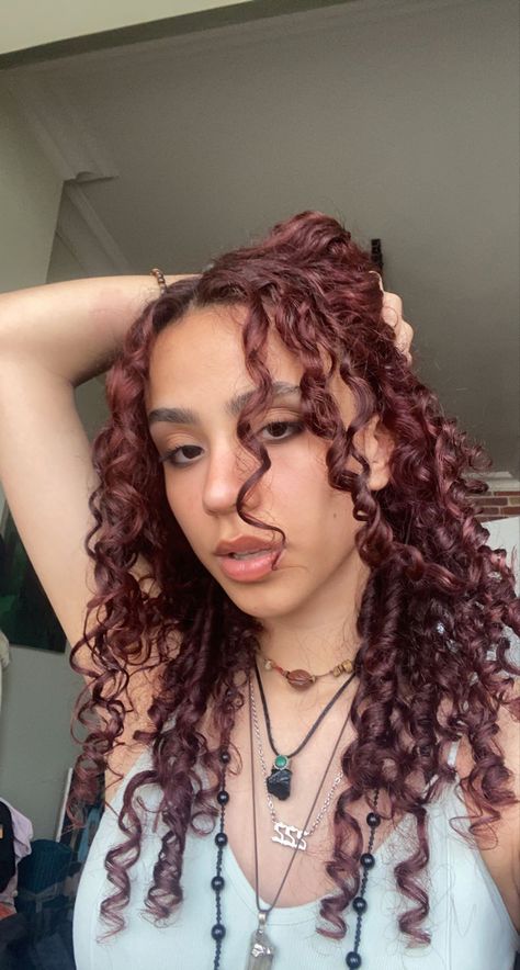 Burgundy On Curly Hair, Ruby Red Curly Hair, Cherry Coke Hair Curly, Curly Maroon Hair, Red Wine Curly Hair, Dark Red Curly Hair Burgundy, Black Cherry Curly Hair, Curly Hair Dark Red, Dark Cherry Red Hair Curly