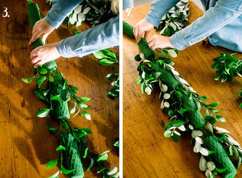 Eucalyptus Table Runner Wedding Candles, Diy Floral Garland Wedding, Diy Floral Garland Tutorials, Floral Pillars Wedding Diy, Diy Floral Garland, Hawaiian Flower Arrangements, Diy Wedding Garland, Floral Backdrop Wedding, Wedding Table Garland