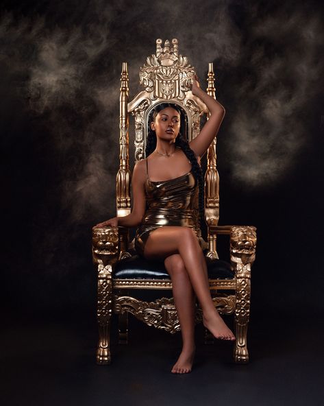 Fashion is art, and you are the masterpiece Model @d.ivin.e Now booking for October 2024 Woman On Throne Photography, Throne Chair Photoshoot, Throne Photoshoot, Gold Photoshoot Ideas, Snake Photoshoot, Golden Photoshoot, Gold Throne, Gold Photoshoot, Queen Photoshoot