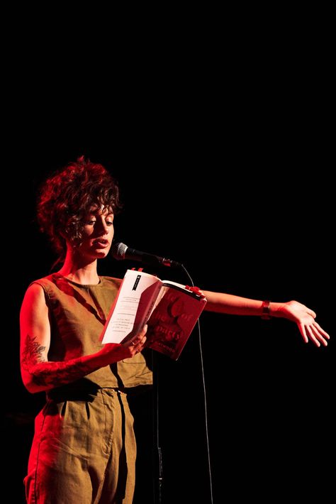 Poetry Performance Aesthetic, Poetry Reading Event, Slam Poetry Aesthetic, Poetry Slam Aesthetic, Performing Arts Aesthetic, Olivia Gatwood, Poetry Event, Poetry Performance, Performance Poetry