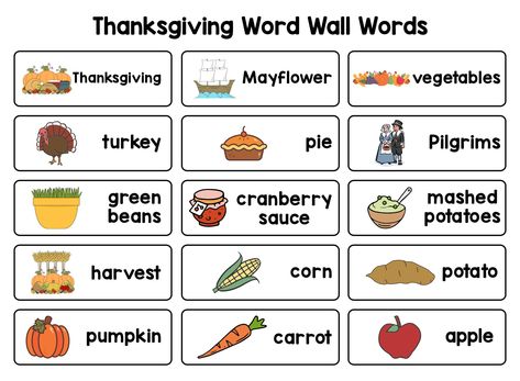 Thanksgiving Words Preschool, Thanksgiving Spelling Words, Thanksgiving Vocabulary Preschool, Thanksgiving Words List, Thanksgiving Language Activities, Preschool Leaves, November Preschool Themes, Activities Sheets, Writing Center Preschool