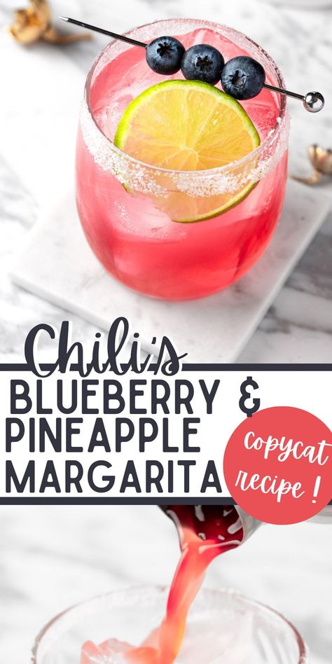 This Chili’s Blueberry Pineapple Margarita is an easy copycat recipe of one of Chili’s tastiest drinks. Whip up a batch of these margaritas in just a few minutes! Delicious Margarita Recipes, Pineapple Blueberry Margarita, Blueberry Pineapple Tequila Sour, Large Batch Margaritas, Different Margarita Recipes, Summer Drinks Alcohol Recipes Easy, Fall Cocktails With Tequila, Margarita Batch Recipe, Vodka Margarita Recipes