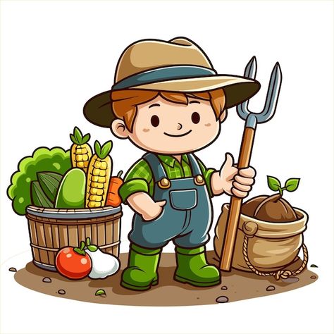 Vector Illustration of Farmer Boy | Premium AI-generated vector Farmer Oc, Farmer Clipart, Farmer Cartoon, Farmer Illustration, Zero Hunger, Farmer Boy, Logo Psd, Free Business Card Mockup, Vector Art Illustration