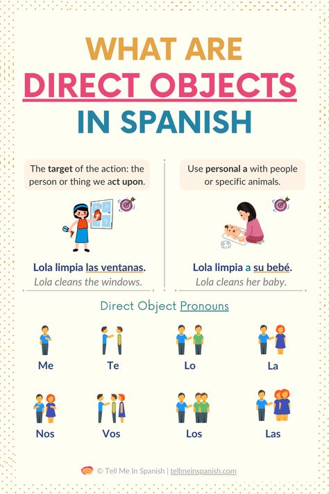 Learn how direct object pronouns in Spanish work with this detailed guide. It covers key structures like the personal "a" and provide a list of direct object pronouns to simplify Spanish grammar. Check this video lesson to improve your understanding and use of these essential grammar rules in everyday conversations. Spanish Direct Object Pronouns, Learning Espanol, Indirect Object Pronouns Spanish, Spanish Object Pronouns, Spanish Pronouns, Pronouns In Spanish, Basic Spanish Verbs, Direct Object, Teach Yourself Spanish