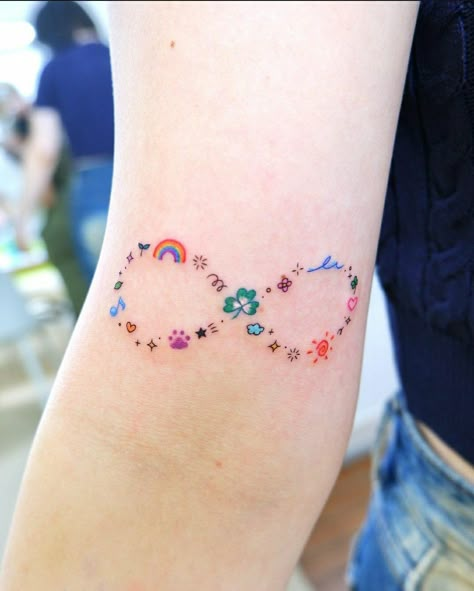 Infinity Tattoo Colorful, Infinity Tattoo Color, Simple Colour Tattoo, Green Day Tattoo, Tattoo Colors, Small Colorful Tattoos, Colour Tattoos, Watercolor Tattoo Ideas, 50 Tattoo