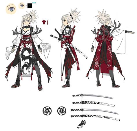 Berserker Concept Art - Fate/Samurai Remnant Art Gallery Fgo Miyamoto Musashi, Fate Female Characters, Berserker Concept Art, Fate Samurai Remnant, Female Samurai Character Art, Samurai Character Design, Vtuber Outfits, Samurai Clothes, Fate Samurai