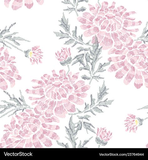 Chrysanthemum Flower, Idea Design, Flowers Design, Seamless Pattern Vector, Chrysanthemum, Floral Embroidery, Gift Wrap, Clothing Patterns, Seamless Pattern