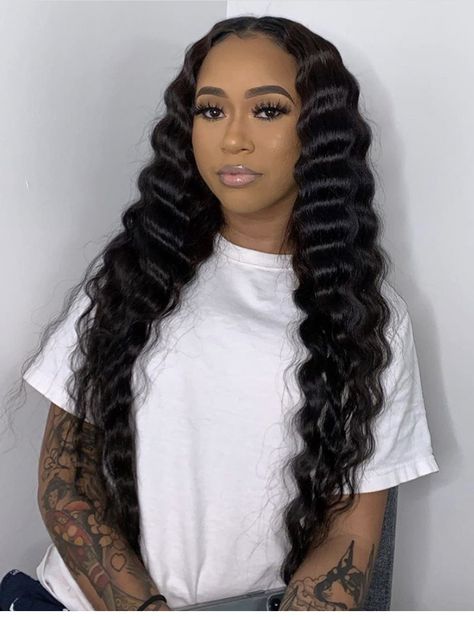 Sew In Weave With Leave Out Middle Part Crimps, Crimped Weave Hairstyles, Blonde Frontal, Crimped Waves, Deep Wave Lace Front Wig, Bridesmaids Hairstyles, Isee Hair, Wave Lace Front Wig, Wedding Hairstyles Bridesmaid