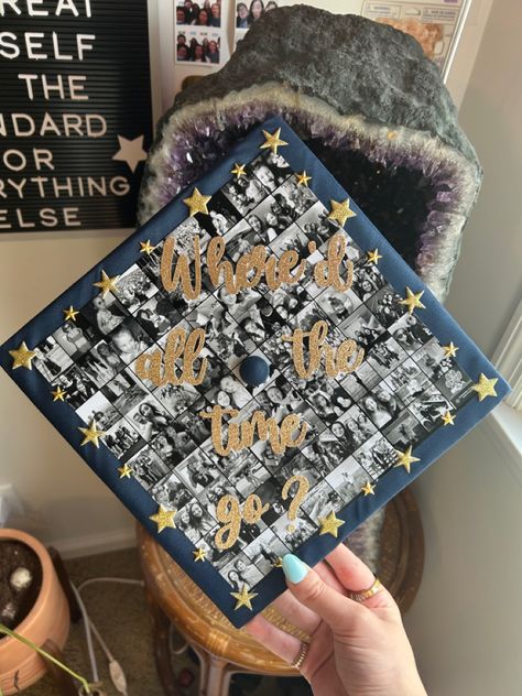 Grad Cap Ideas Pictures, Grad Cap Collage Ideas, Signed Graduation Cap, Long Live All The Magic We Made Grad Cap, Creative Grad Cap Ideas, Unwritten Grad Cap, Grad Cap Ideas With Pictures, Graduation Cap Pictures Collage, Grad Cap Topper Ideas