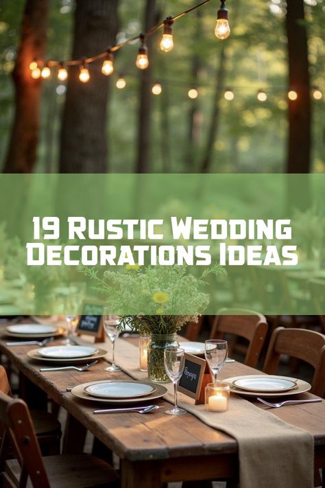 Did you know that rustic wedding decorations can transform your special day into a charming countryside celebration? From vintage lanterns to wooden centerpieces, discover how to create that idyllic rustic vibe. Explore unique ideas for barn weddings and DIY touches that make a statement. Get inspired with our gallery of 19 breathtaking photos and turn your dream wedding into reality with timeless rustic elegance! Rustic Wedding Wall Decor, Rustic Country Wedding Ideas Outdoors, Small Farm Wedding, Farm Table Wedding Decor, Rustic Chic Wedding Ideas, Farm Rustic Wedding, Diy Country Wedding, Rustic Barn Weddings, Elegant Country Wedding