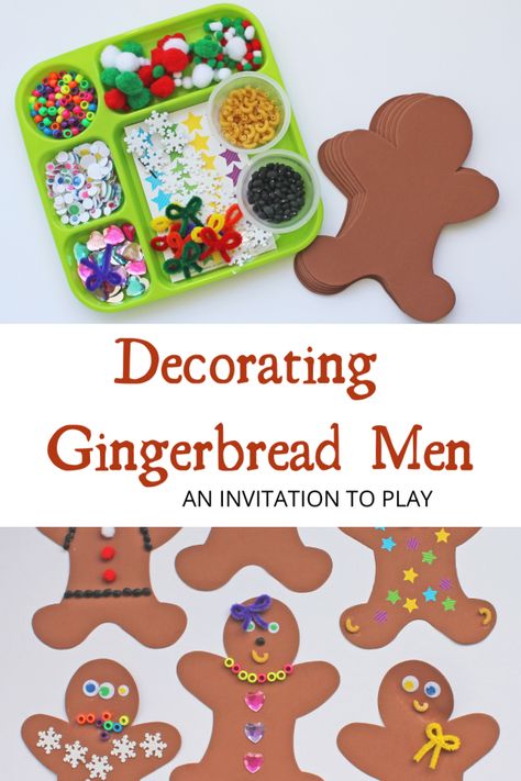 Invitation to Play: Decorating Gingerbread Men Craft Decorating Gingerbread Man, Decorating Gingerbread Men Crafts, Decorate Gingerbread Men Paper, Make Your Own Gingerbread Man, Gingerbread Man Story Props, Gingerbread Prek Crafts, Gingerbread Man Arts And Crafts, Gingerbread Cookie Craft Preschool, Foam Gingerbread Men