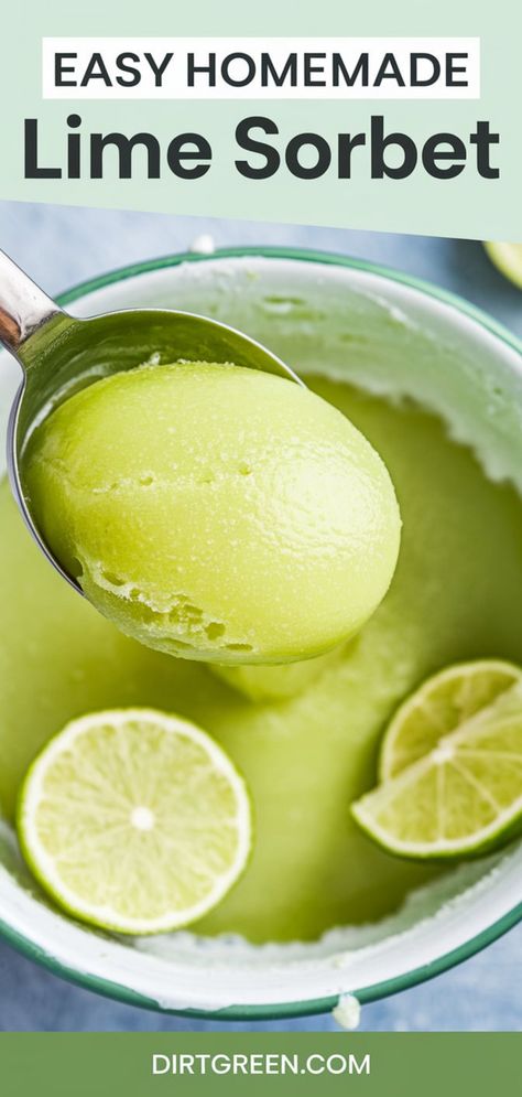 Easy Homemade Lime SorbetTry this easy lime sorbet ice cream recipe to make a deliciously refreshing dessert in minutes. Bright, tangy lime flavor paired with smooth, icy texture makes this sorbet a summer must-have! #LimeSorbetIceCream #HomemadeDesserts #SummerRecipes #EasySorbet #LimeDessert #RefreshingTreats Vanilla Sorbet Recipes, Key Lime Ice Cream, Mango Ice Cream Recipe, Lime Ice Cream, Lime Desserts, Lime Sorbet, Sorbet Ice Cream, Mango Ice Cream, Lime Recipes