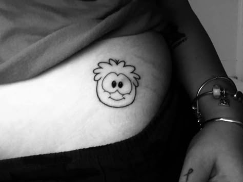 Kawaii Stick And Poke, Puffle Club Penguin Tattoo, Puffle Tattoo, Club Penguin Tattoo, Goofy Tattoos, Nostalgic Tattoos, South Park Tattoo, Silly Tattoos, Penguin Tattoo