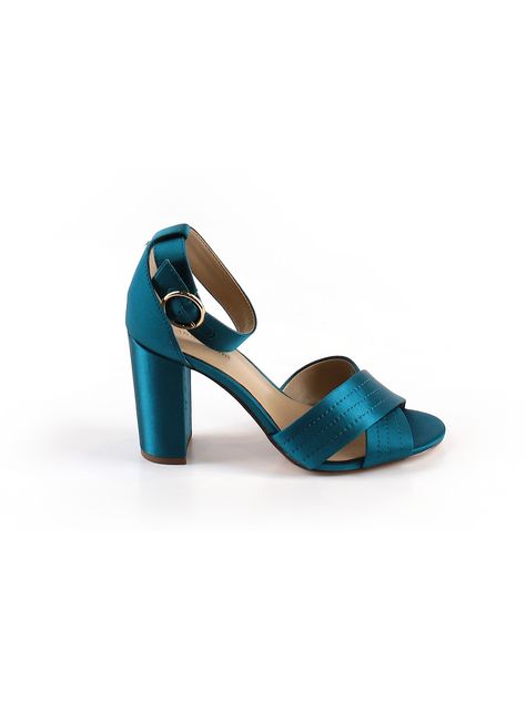 Ann Taylor Heel: Teal Solid Women's Shoes - Size 5 Teal Sandals, Blue Accessories, Shoes On Sale, Heels For Women, Secondhand Clothes, Slides Sandals, Ladies Shoes, Shoe Game, Shoe Sale