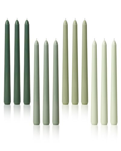 Viyffo 10 Inch Green Taper Candles Set of 12 Unscented Smokeless Long Tall Tapered Candle for Candlesticks Sticks Wedding Advent Home Decor Dinner Christmas Sage Green Candles, Green Taper Candles, Black Taper Candles, Dinner Christmas, Tapered Candle, Candle Sticks Wedding, Taper Holders, Tall Candle, Advent Wreath