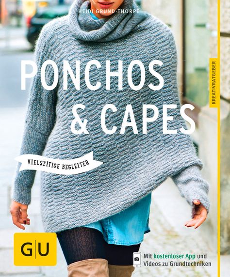 Seelenwärmer-Poncho Shrug - stricken und häkeln Poncho Pullover, Poncho Cape, Knitting Kits, Free Knitting Pattern, Free Knitting, Knit Crochet, Knitting Patterns, Cape, Winter Hats