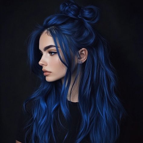 20 Awesome Dark Blue Hairstyles to Revitalize Your Look - My Blog Raven Blue Hair Color, Cool Blue Hair Ideas, Blue Hair Tutorial, Black Hair With Royal Blue Highlights, Night Sky Hair Color, Cute Hair Ideas For Prom, Dark Blue Black Hair Color, Blue Dye On Brown Hair, Dark Blue Brown Hair