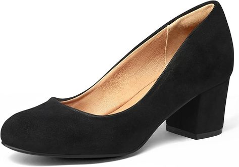 Women's Pumps Low Chunky Block Heel Round Toe Comfortable Dress Shoes Low Block Heel Pumps, Low Pumps, Comfortable Dress Shoes, Winter Heels, Block Heel Pumps, Slip On Dress Shoes, Womens Pumps, Black Suede Pumps, Wide Shoes