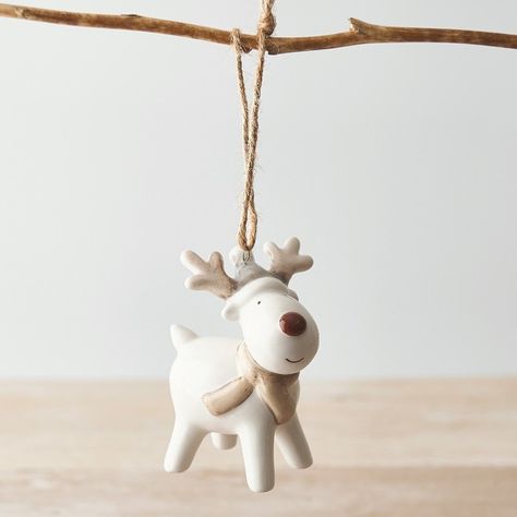 Our adorable reindeer is now available as a Christmas hanging decoration.🥰 #reindeer #christmas #christmasdecor Tree Display, Rudolph Reindeer, Simple Decoration, Reindeer Ornament, Grey Hat, Reindeer Ornaments, Christmas Hanging Decorations, Ceramic Christmas Trees, Red Nose