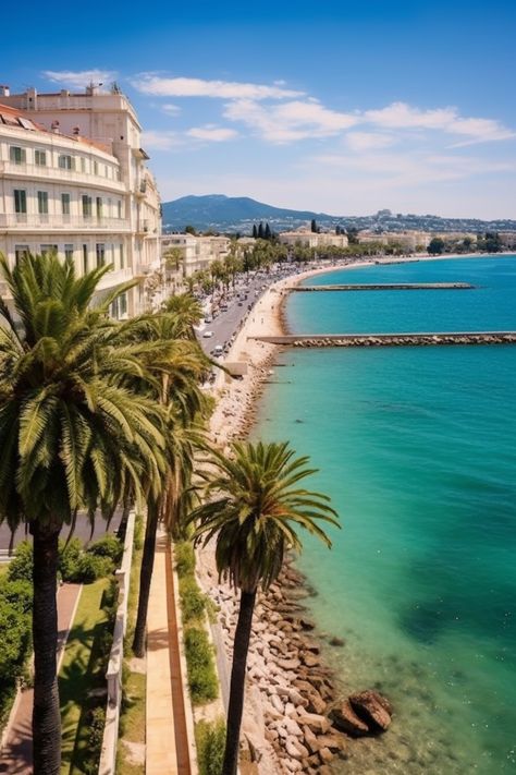 A serene view of the sunlit beach in Cannes with the Mediterranean sea. French Beach, France Aesthetic, Cannes France, Places In Europe, Nice France, Gorgeous View, European Summer, French Riviera, Beach Aesthetic