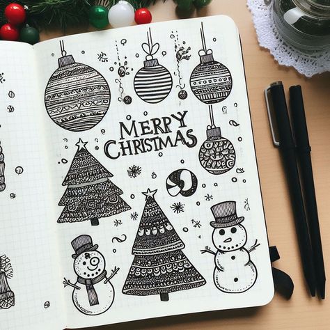 Idées de pages pour le Bullet Journal hiver, décembre et Noël Merry Christmas, Bullet Journal