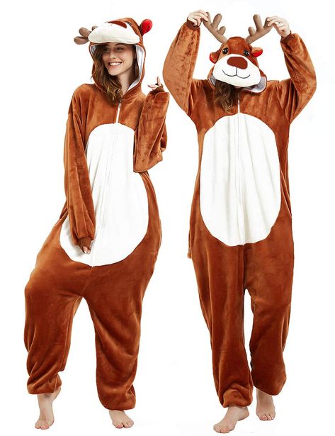 Women Deer Costume, Christmas Onesie Womens, Adult Onesie Costume, Halloween Costume Onesie, Deer Onesie, Reindeer Onesie, Reindeer Outfit, Reindeer Costume, Pig Costumes