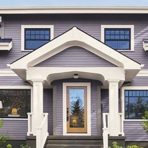 Modern Purple House Exterior, Purple Grey House Exterior, Purple Ranch House Exterior, Violet House Exterior, Light Purple House Exterior, Lavender Exterior House Color, Mauve Exterior House Color, Lilac House Exterior, Mauve House Exterior