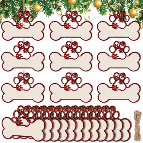 PRICES MAY VARY. Christmas Ornaments: personalized dog gifts are lined with Christmas theme, adopt the shape of a dog bone and paw print, decorated with snowflakes, which look lovely and creative, the natural wood color and the delicate color make them classic and charming pieces that will add warmth to your home, complete with twine for hanging on your pet or for decorating your home Enjoy the DIY Fun: dog bone ornaments bulk are blank in the middle, you can write or draw on them, or write your Dog Bone Ornaments, Dog Themed Parties, Tree Home Decor, Custom Dog Ornament, Personalized Dog Gift, Holiday Tree Decorations, Tree Home, Wooden Dog, Christmas Material