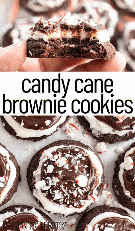 Candy Cane Brownie Cookies Recipe (Fudgy Chocolate!) Candy Cane Brownie Cookies, Cookies With Candy Canes, Candy Cane Cookies Recipe, Chocolate Candy Cane Cookies, Cookies With Candy, Peppermint Brownie Cookies, Candy Cane Cookie Recipe, Simple Holiday Cookie Recipes, Peppermint Brownies